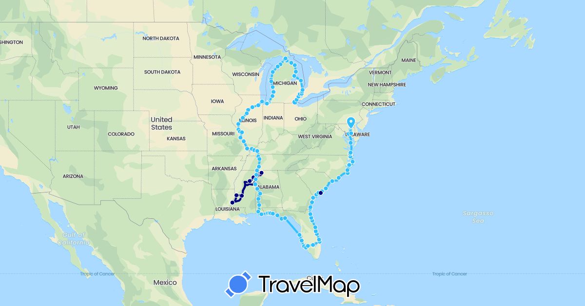 TravelMap itinerary: driving, boat in United States (North America)